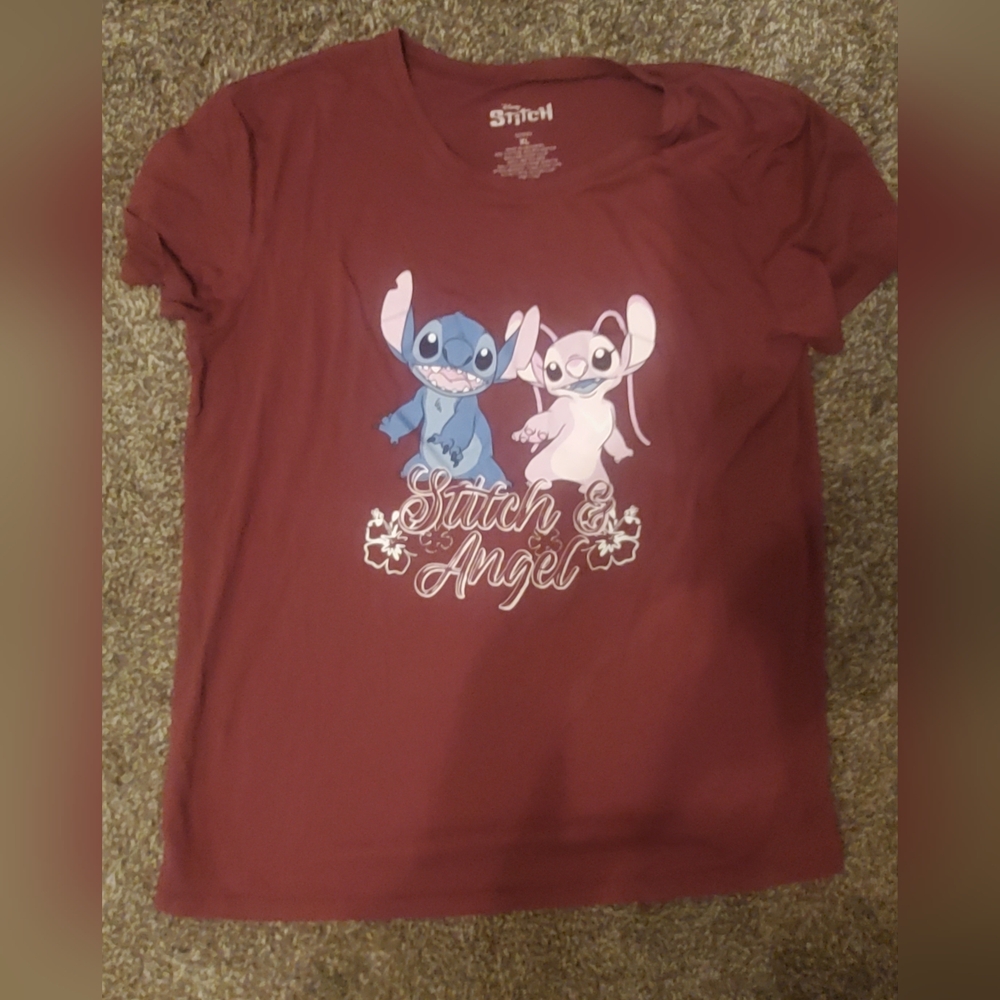 Disney Stitch & Angel Kids T-Shirt - Maroon